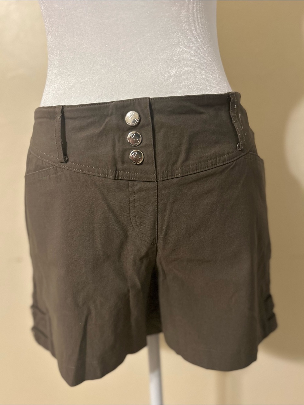 Classic Olive Green Bermuda Shorts with Triple Button Waist